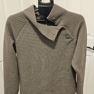 Brown Asymmetrical Collar Waffle Knit Sweater